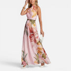 Maxikleid Neckholder Ärmellos Blumenmuster Tailliert