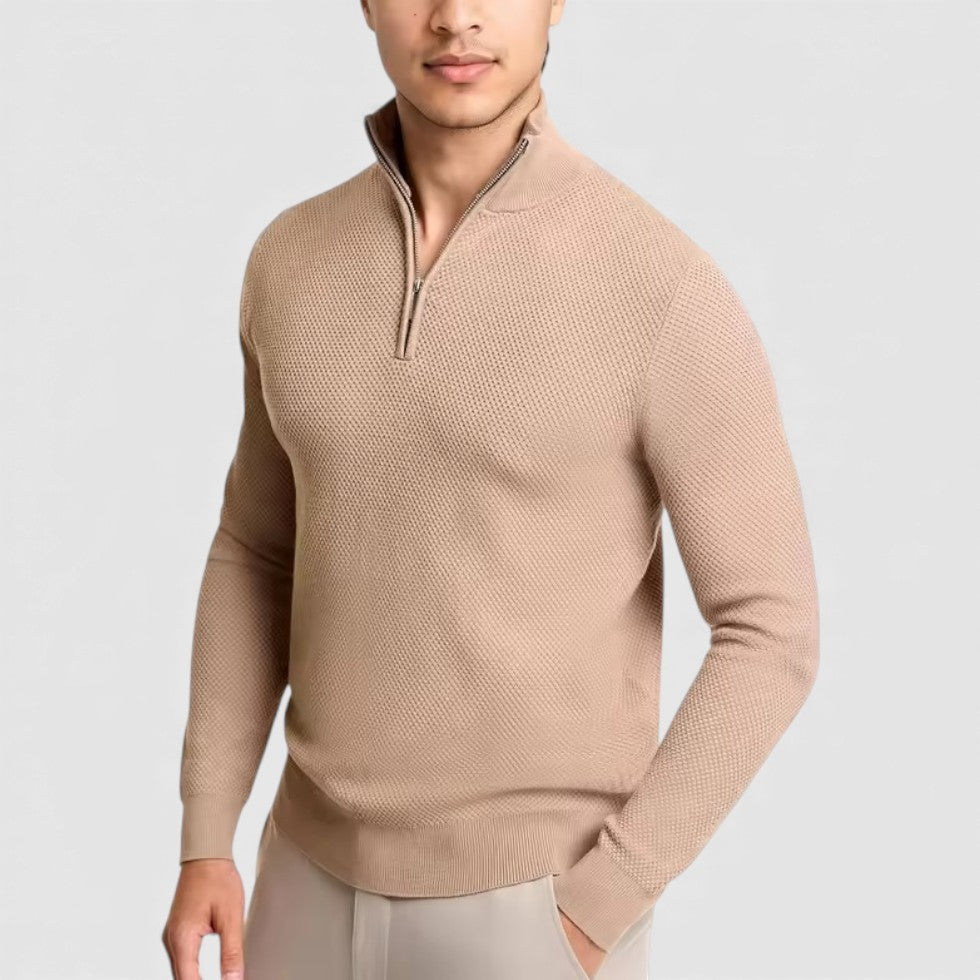 Herren Kaschmir Strickpullover mit Halbreißverschluss