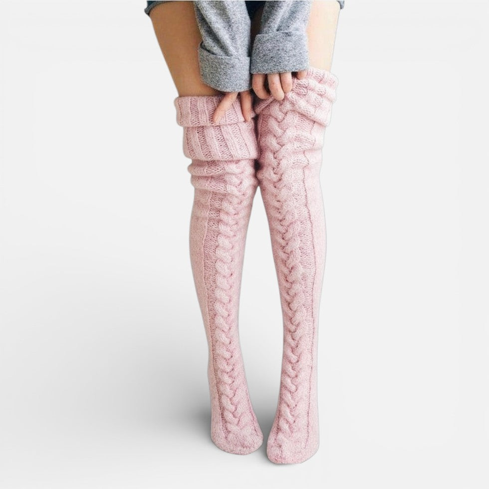 Women's Over-the-Knee Socks with Cable Knit Pattern