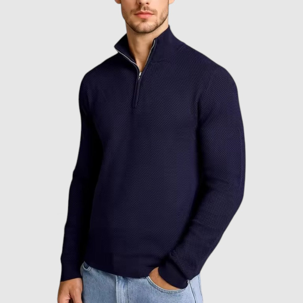 Herren Kaschmir Strickpullover mit Halbreißverschluss
