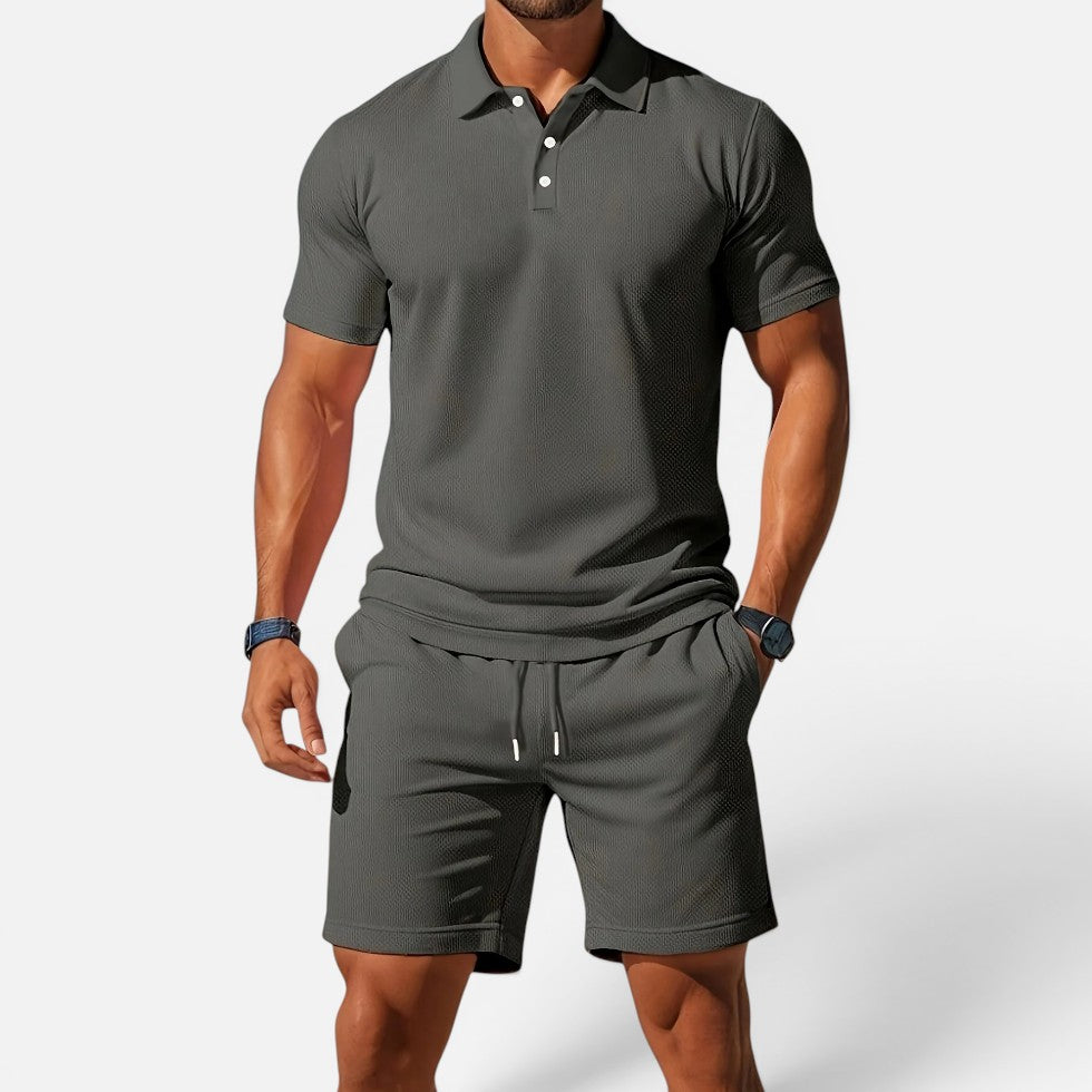 Herren Poloshirt und Shorts Set Kurzarm Strukturmuster