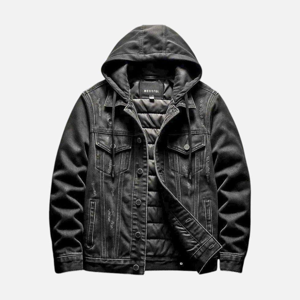 Denim jacket with hood and removable vest