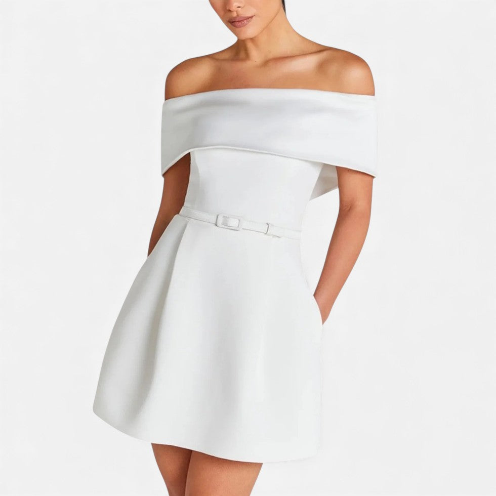 Schulterfreies Cocktailkleid Damen mit elegantem Faltendetail