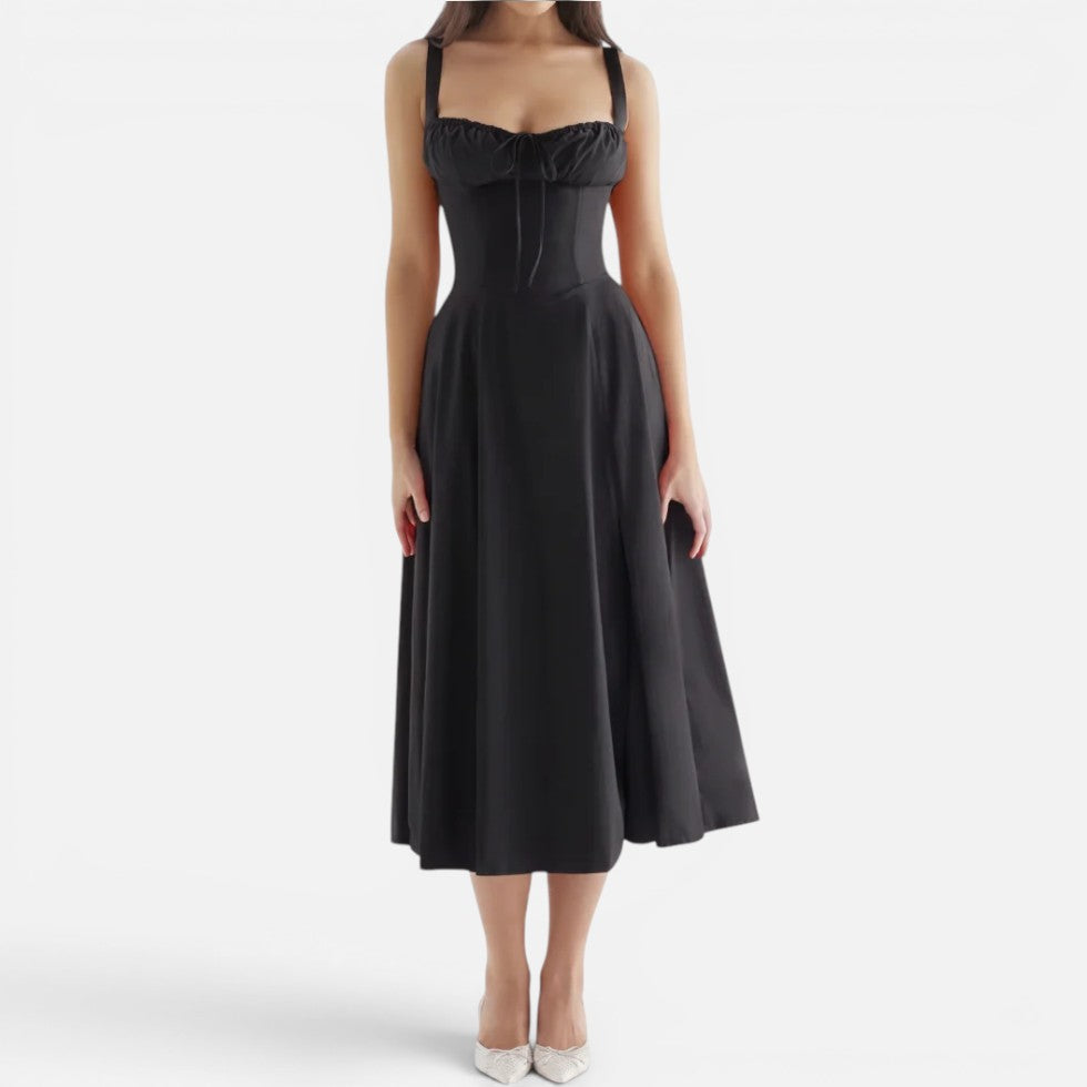 Midikleid Trägerkleid Gerafft Polyester Schlitz Saum