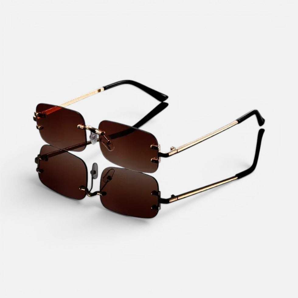 Randlos Sonnenbrille Rechteckige Form Metallgestell Getönte Gläser