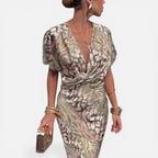 Maxikleid mit V Ausschnitt und Wickeldesign