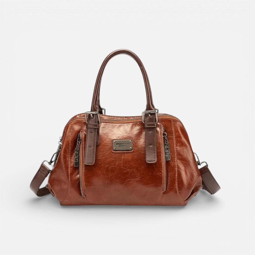 Damen Handtasche mit mehreren Reißverschlussfächern und Schulterriemen