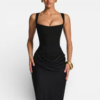 Women's Maxi Dress Fitted with Draped Skirt