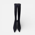 Damen Kniehohe Stiefel in Veloursoptik mit Absatz