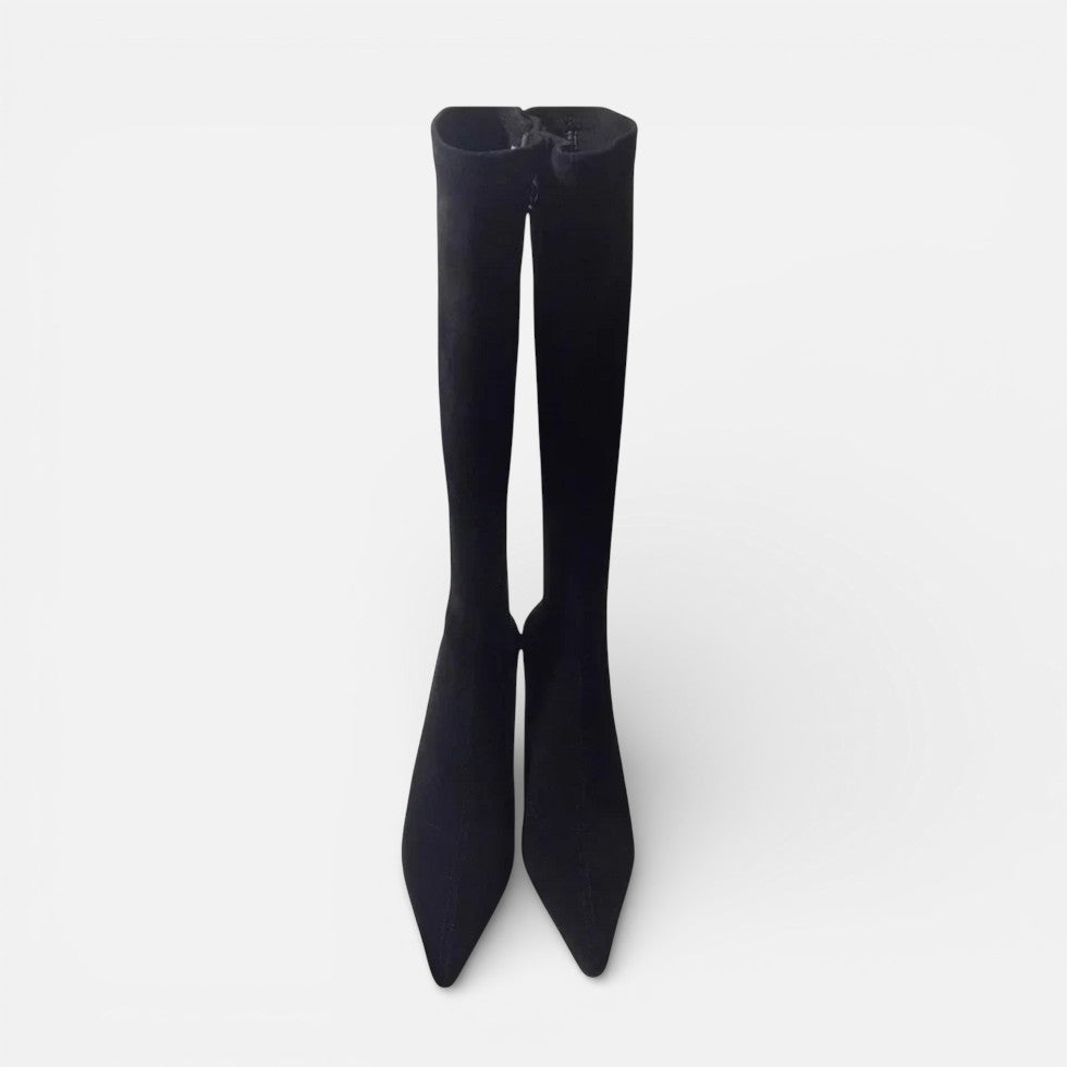 Damen Kniehohe Stiefel in Veloursoptik mit Absatz