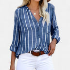 Gestreifte Bluse mit Knopfleiste und V-Ausschnitt