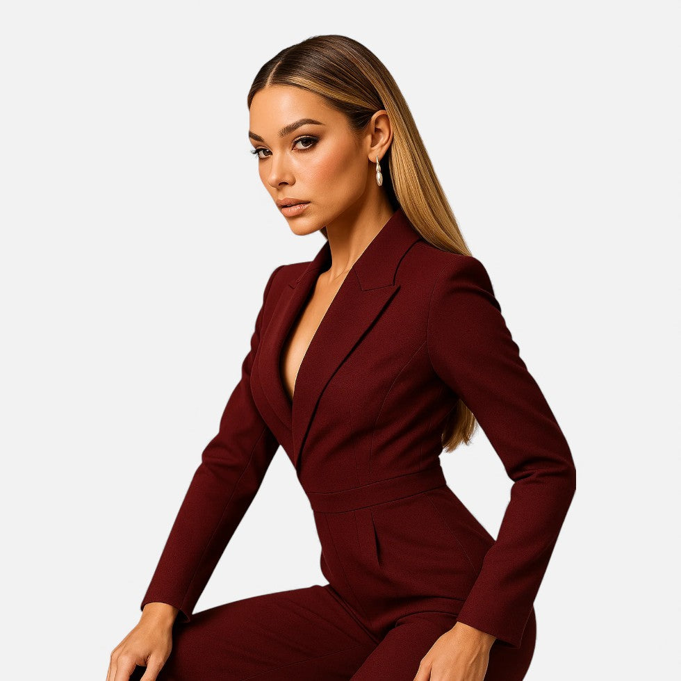 Eleganter Damen Jumpsuit mit Anzugkragen