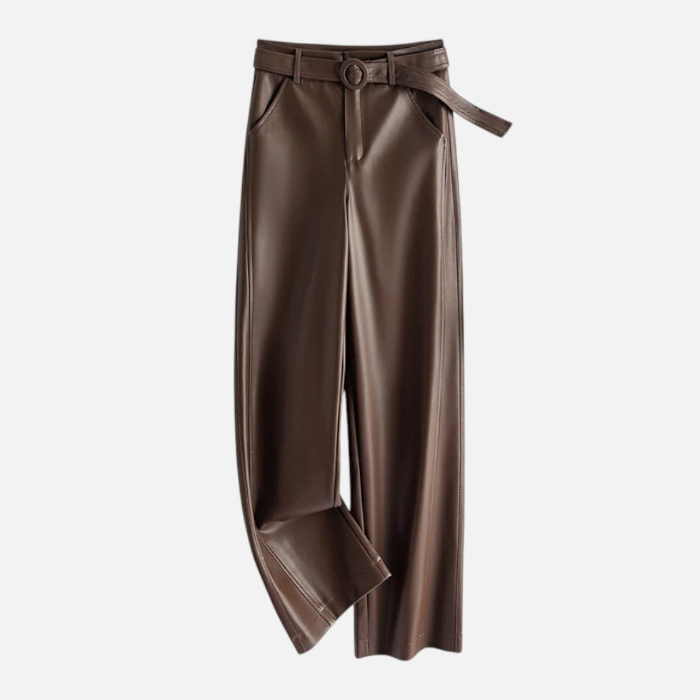 Damen Hose in Lederoptik mit weitem Bein und Gürtel