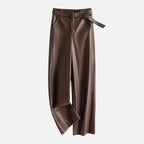 Damen Hose in Lederoptik mit weitem Bein und Gürtel