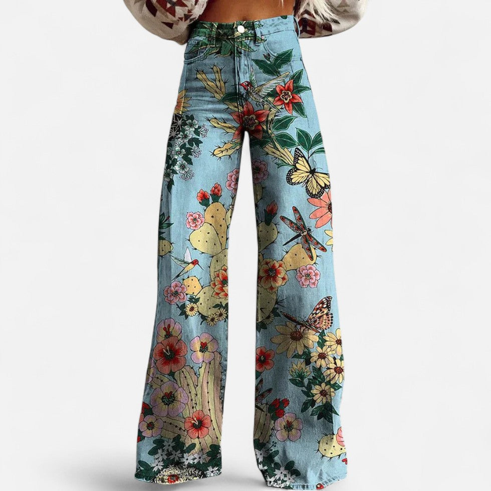 Weit geschnittene Jeans mit floralem Print für Damen