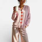 Women's pajama set with button placket and striped design