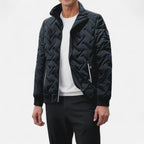 Puffer jacket with stand-up collar and zippered pockets