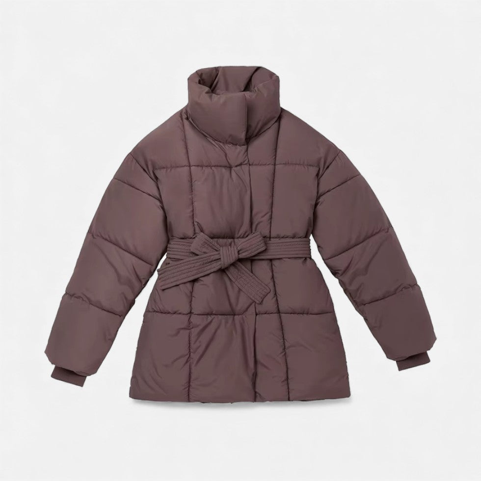 Wattierte Damenjacke mit Bindegürtel