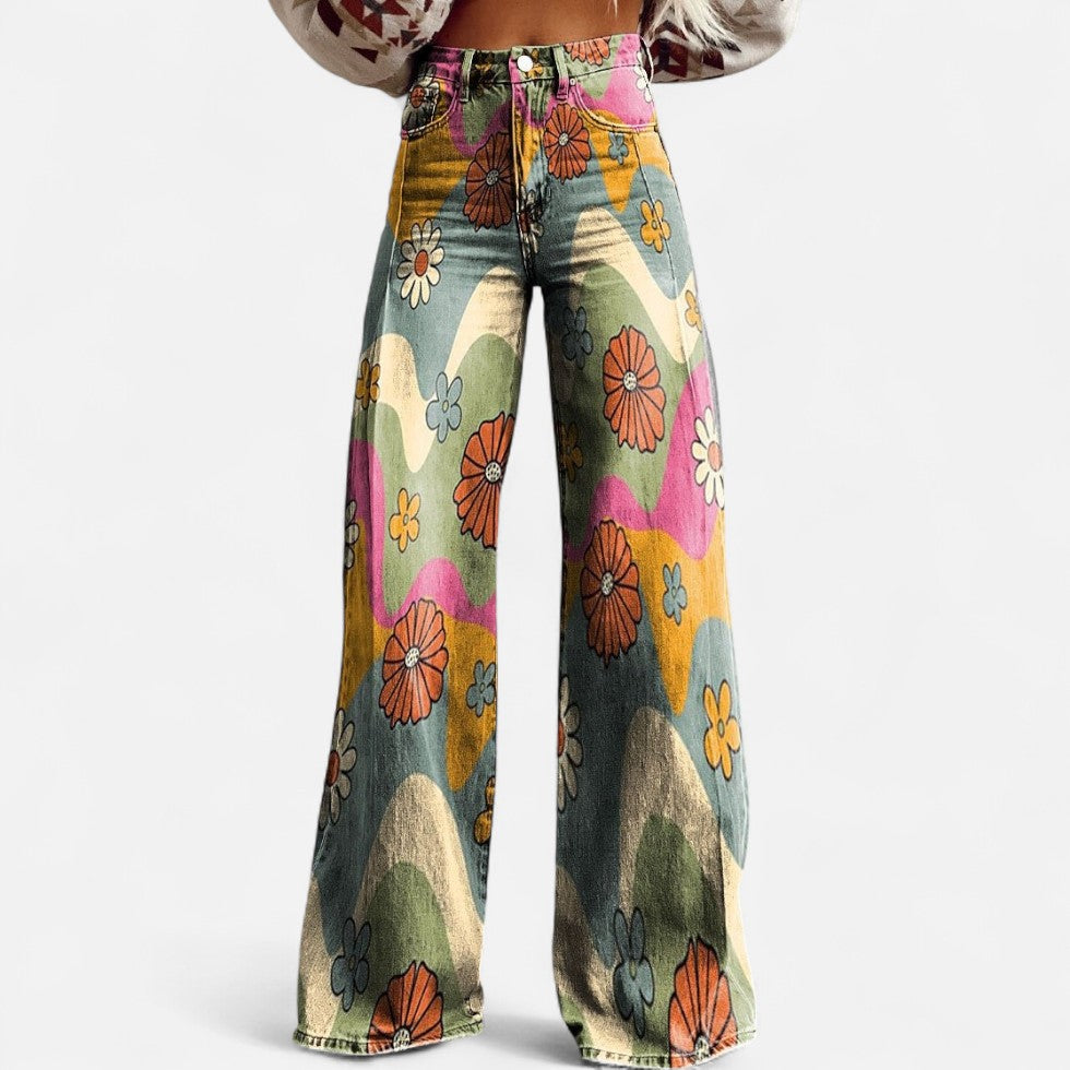 Weit geschnittene Jeans mit floralem Print für Damen