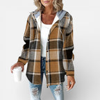 Damen Karojacke mit Kapuze und Knopfleiste