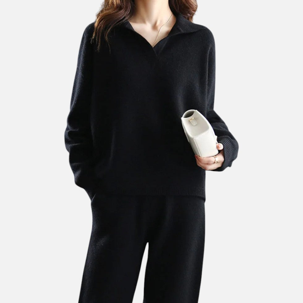 Strickset mit Kragenpullover und Hose