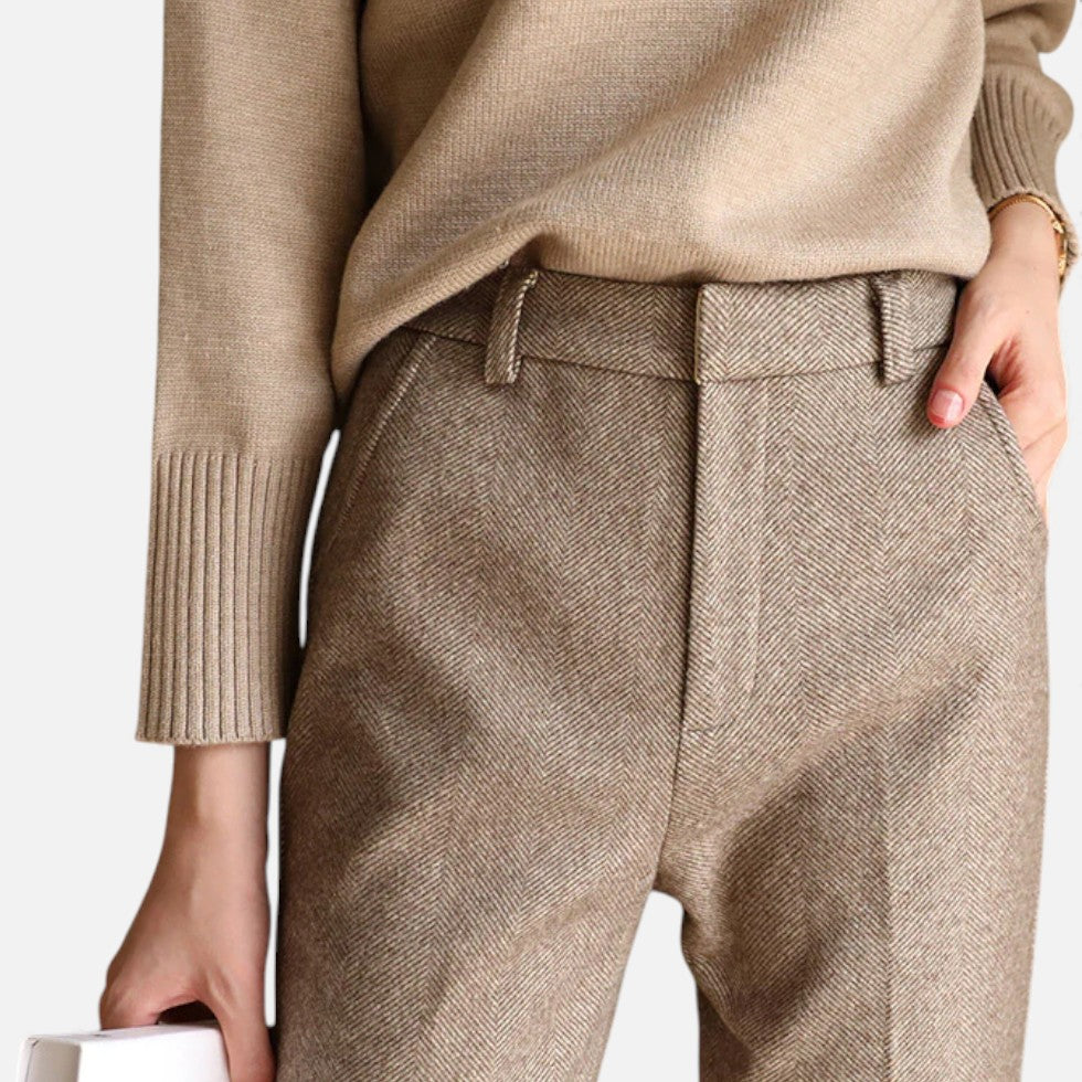 Damen Stoffhose mit Fischgrätenmuster