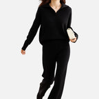 Strickset mit Kragenpullover und Hose