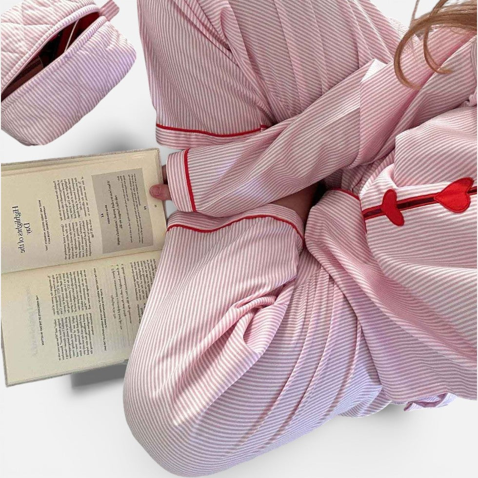 Women's pajama set with button placket and striped design