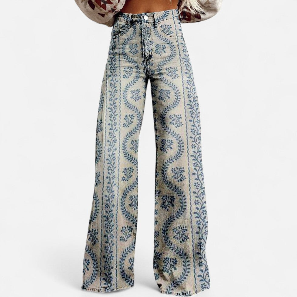 Weit geschnittene Jeans mit floralem Print für Damen