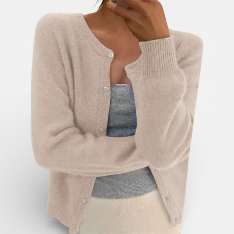 Damen Strickcardigan mit Knopfleiste und Rundhalsausschnitt