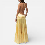 Langes One Shoulder Kleid mit Volants und Stufenrock