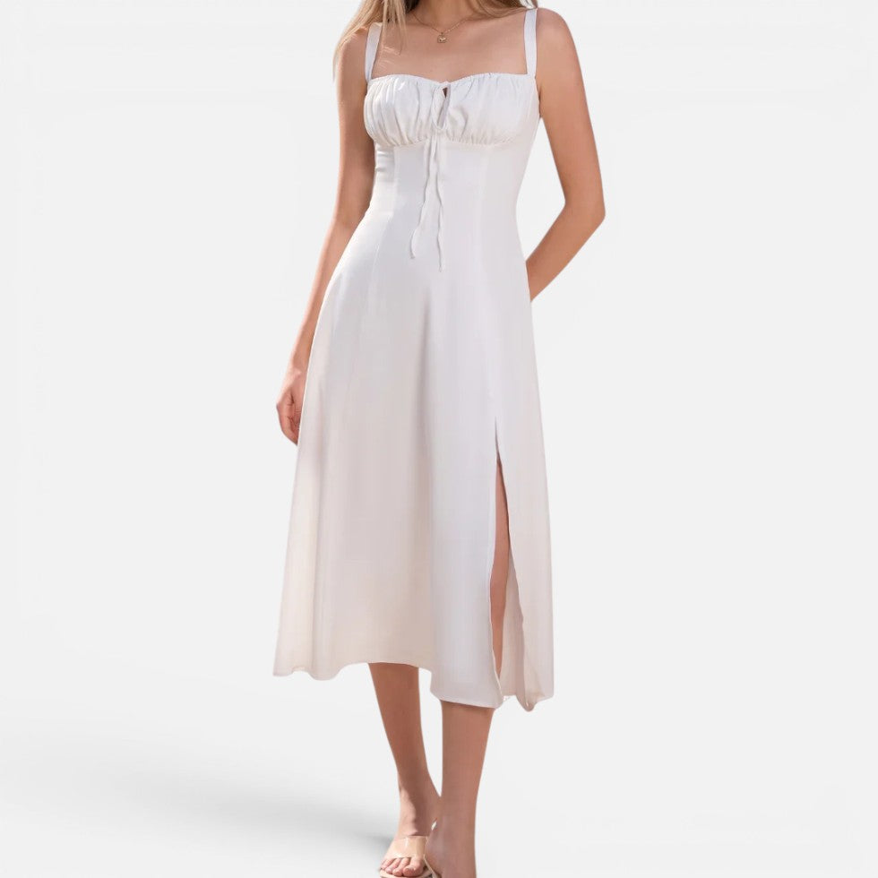 Midikleid Trägerkleid Gerafft Polyester Schlitz Saum