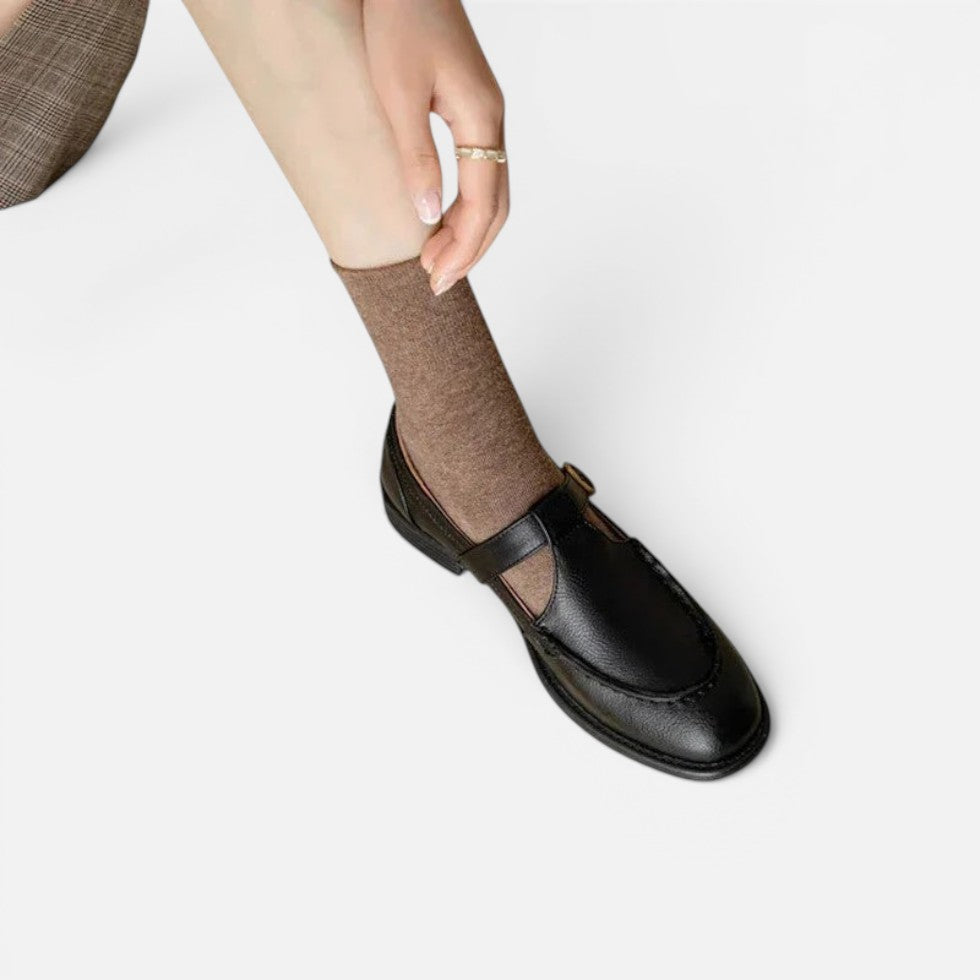 Orthopädische Mary Jane Schuhe mit Riemen Blockabsatz Glattleder Optik