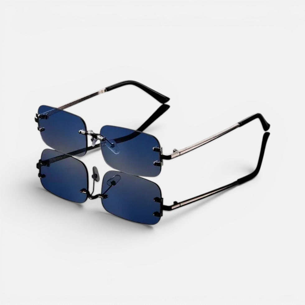 Randlos Sonnenbrille Rechteckige Form Metallgestell Getönte Gläser
