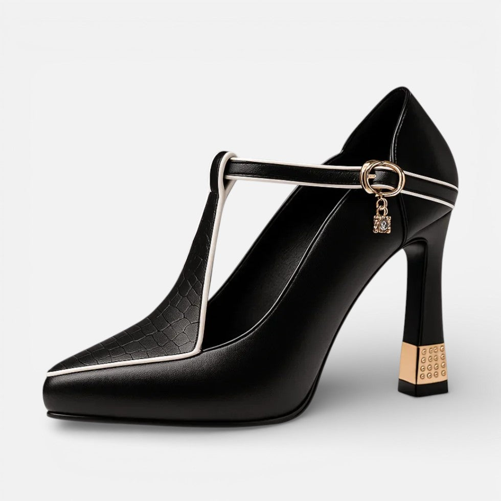 Women's pumps with strap and block heel