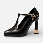 Women's pumps with strap and block heel