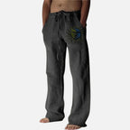 Linen pants with sun graphic and drawstring