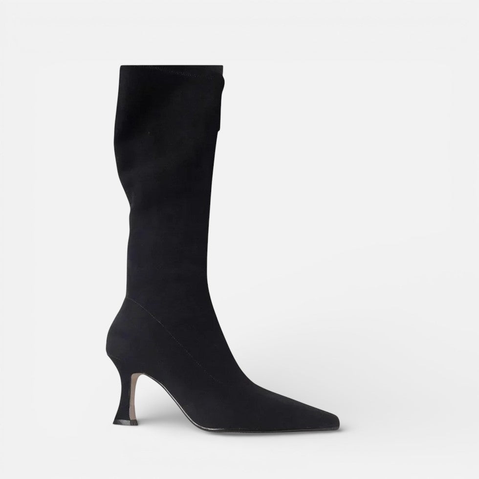 Damen Kniehohe Stiefel in Veloursoptik mit Absatz