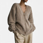 Damen Kaschmir Strickjacke mit flauschiger Oberfläche