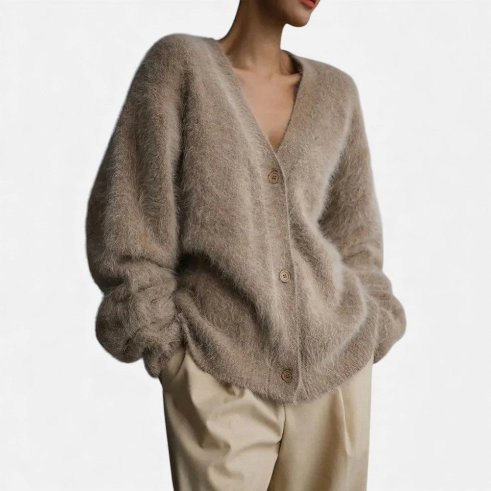 Damen Kaschmir Strickjacke mit flauschiger Oberfläche