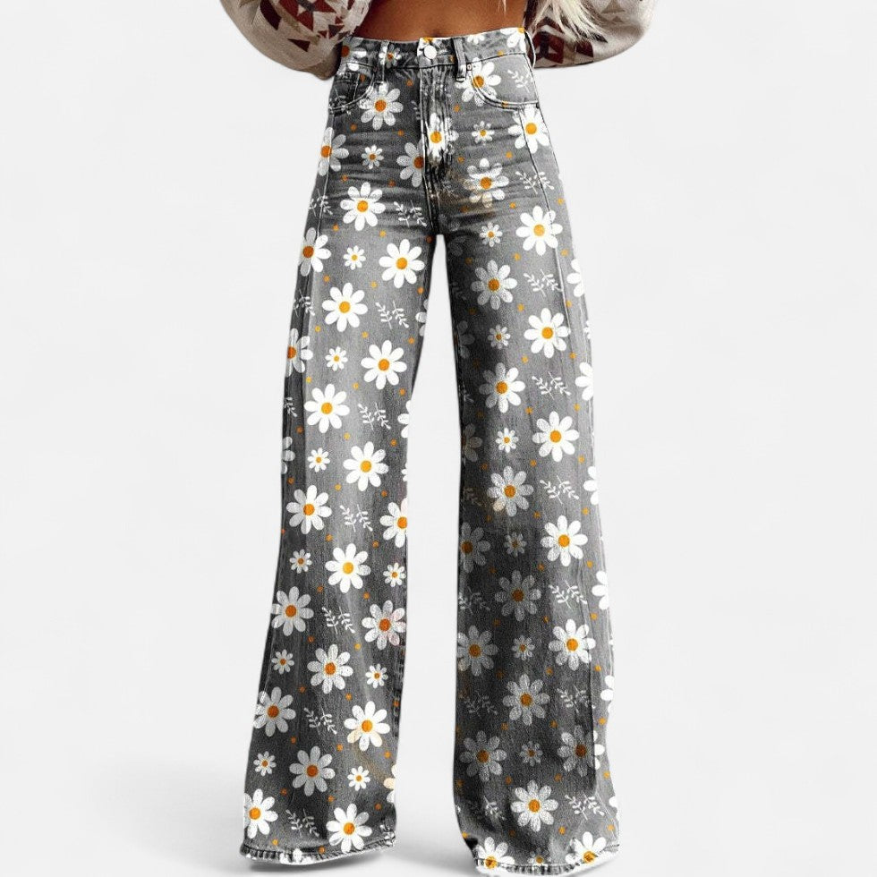 Weit geschnittene Jeans mit floralem Print für Damen