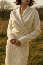 Kaschmir Wickelpullover mit V-Ausschnitt