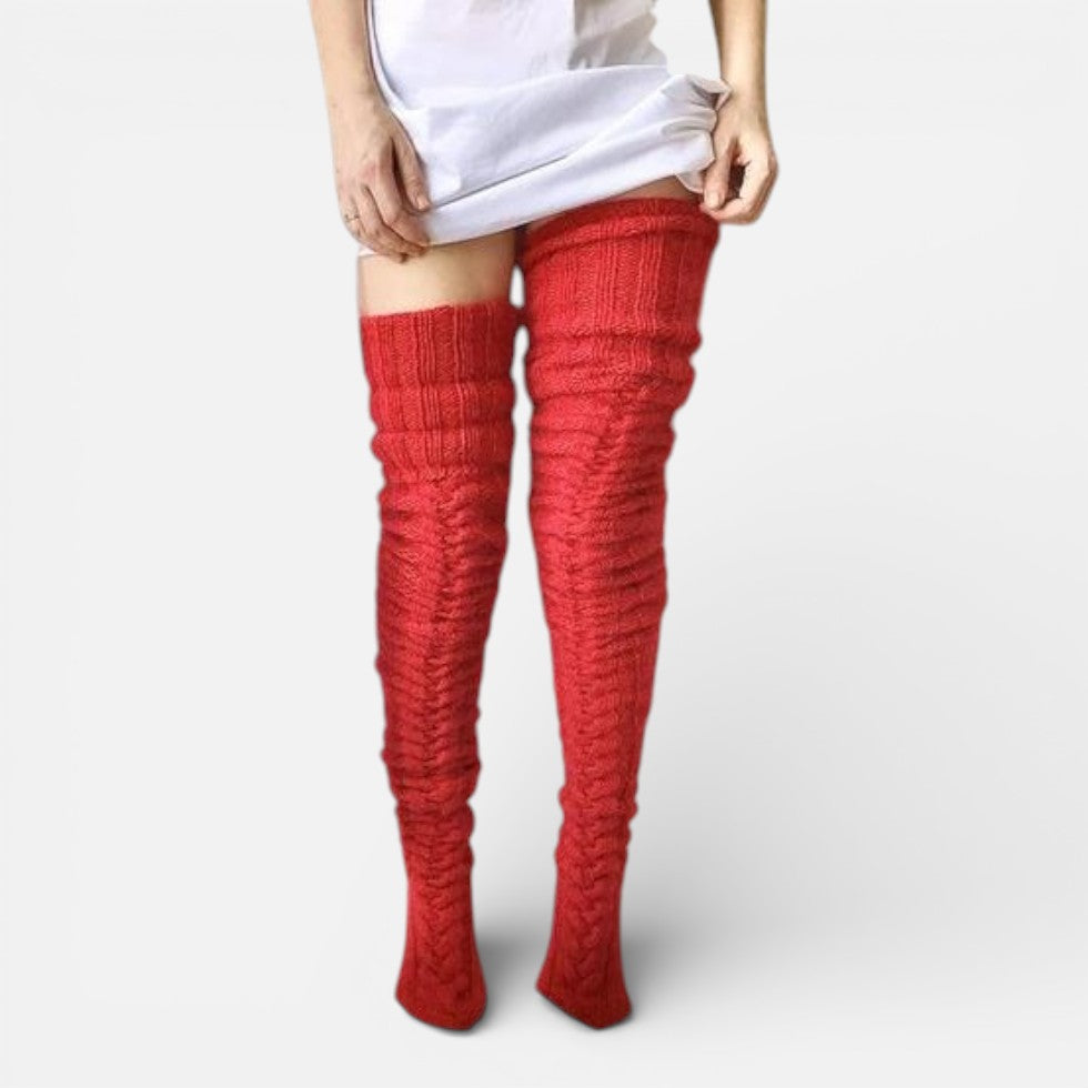 Women's Over-the-Knee Socks with Cable Knit Pattern