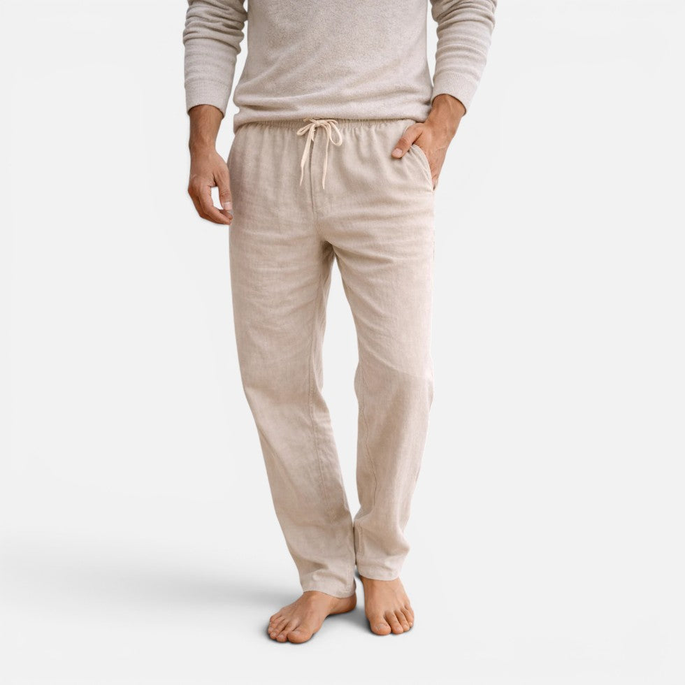 Freizeithose Kordelzug Gerade Leinenoptik Lang