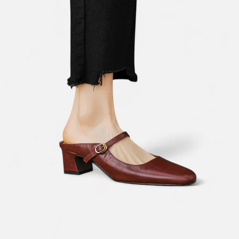 Elegant mules with block heel for women