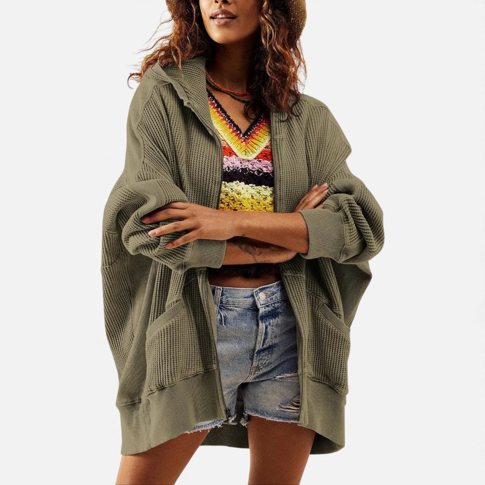 Damen Waffelstrick Kapuzenjacke