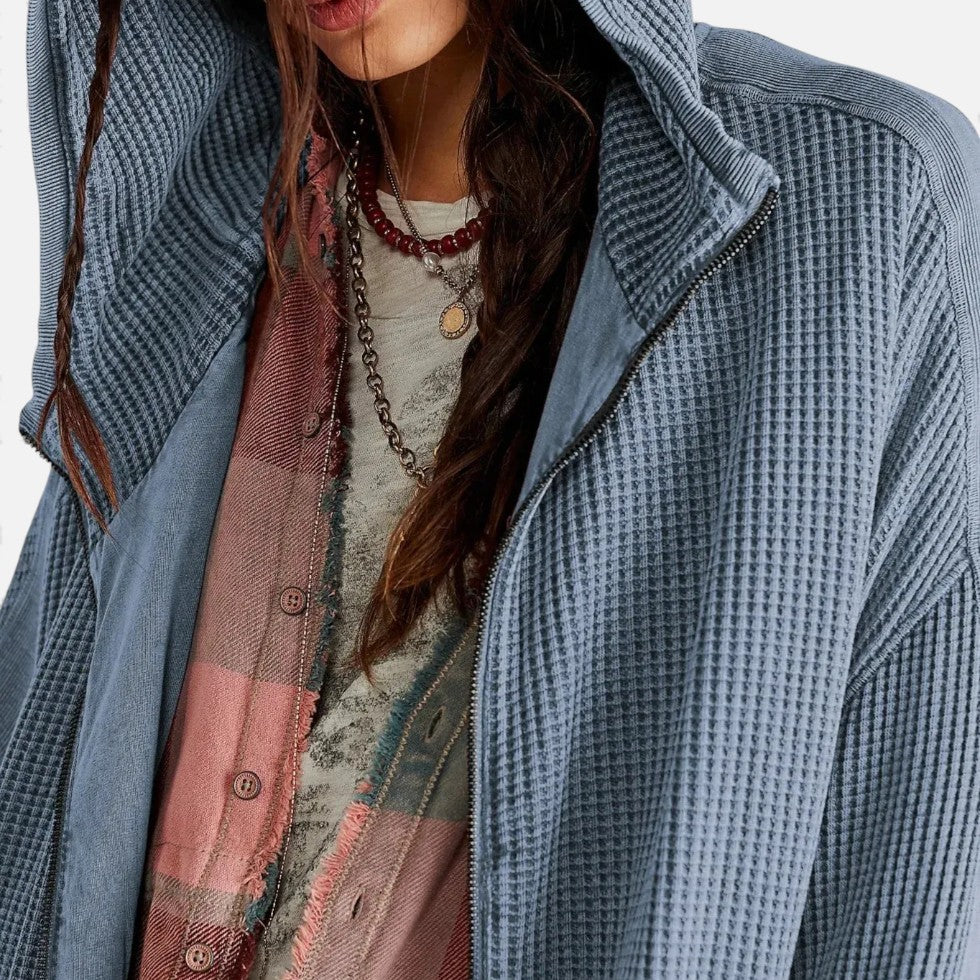 Damen Waffelstrick Kapuzenjacke