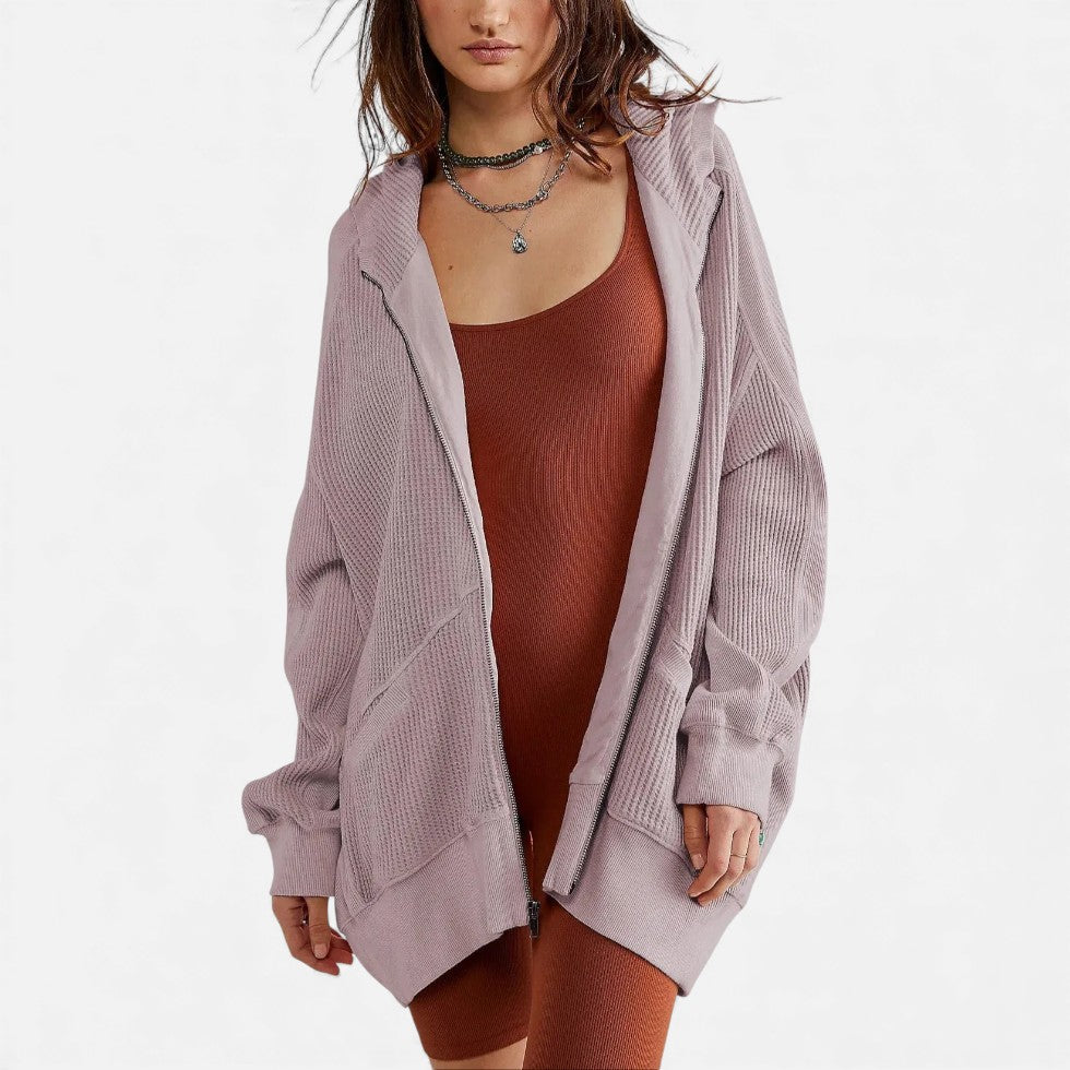 Damen Waffelstrick Kapuzenjacke