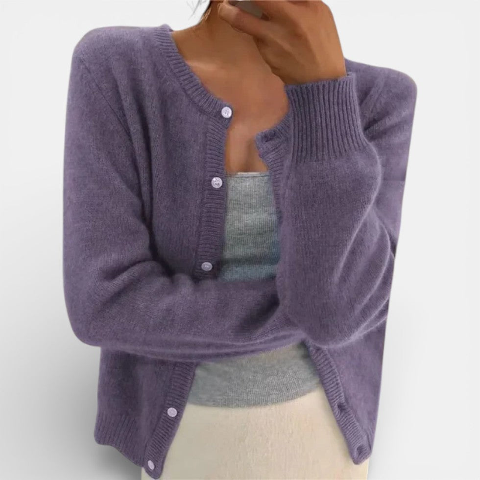 Damen Strickcardigan mit Knopfleiste und Rundhalsausschnitt