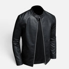 Herren Kunstlederjacke mit Stehkragen und Reißverschluss